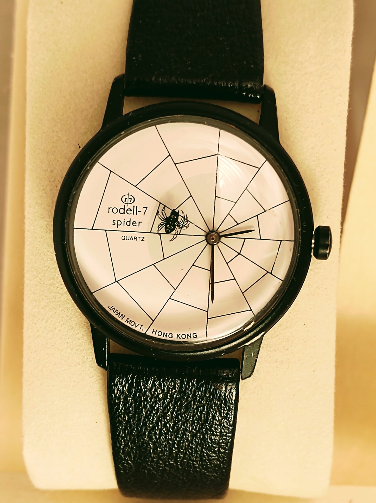 Rodell-7 spider watch...spider rotates with min hand. Black leather strap